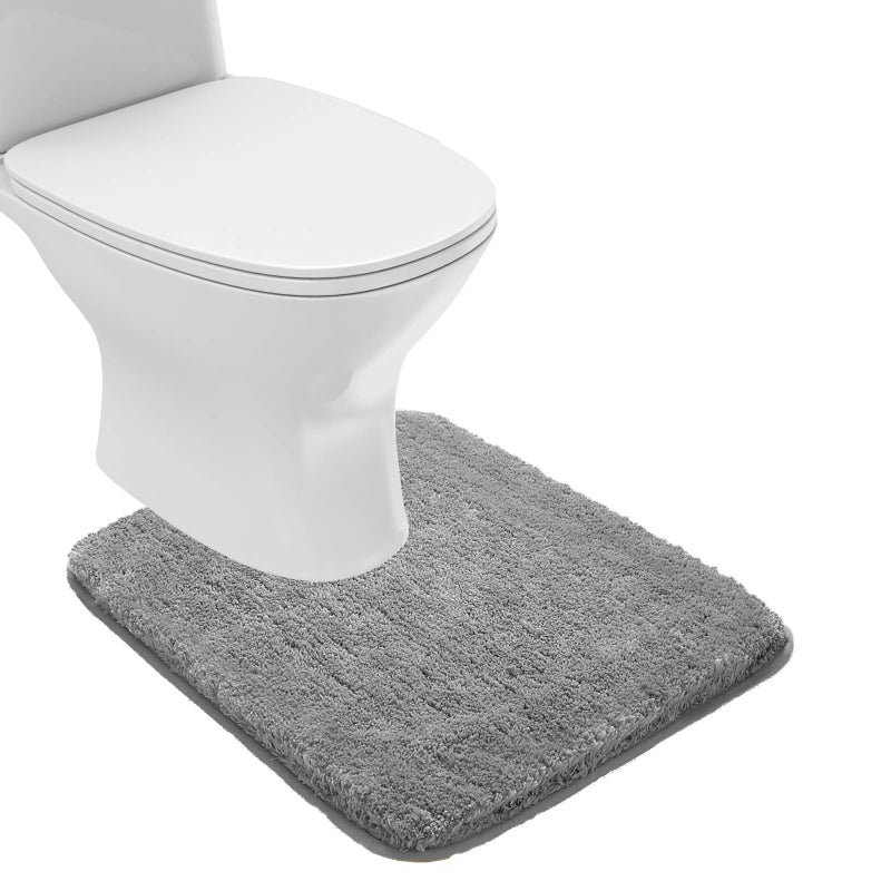 Suchtale Bathroom Contour Rug Non Slip Bath Mat Water Absorbent Soft Microfiber Shaggy Bathroom Mat Machine Washable Bath Rug for Bathroom Thick Plush U Shape Toilet Rug (20 x 24, Grey) - Image 1